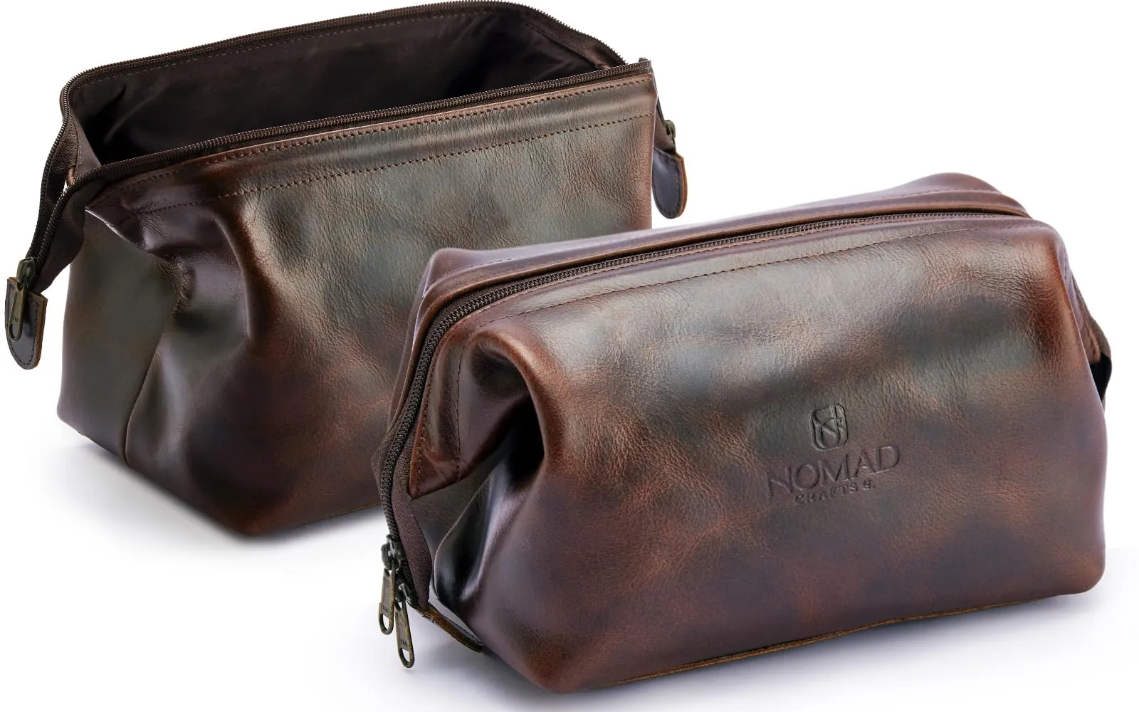Premium Leather Travel Toiletry Bag, King-Size Dopp Kit with Waterproof Lining, For Men and Women