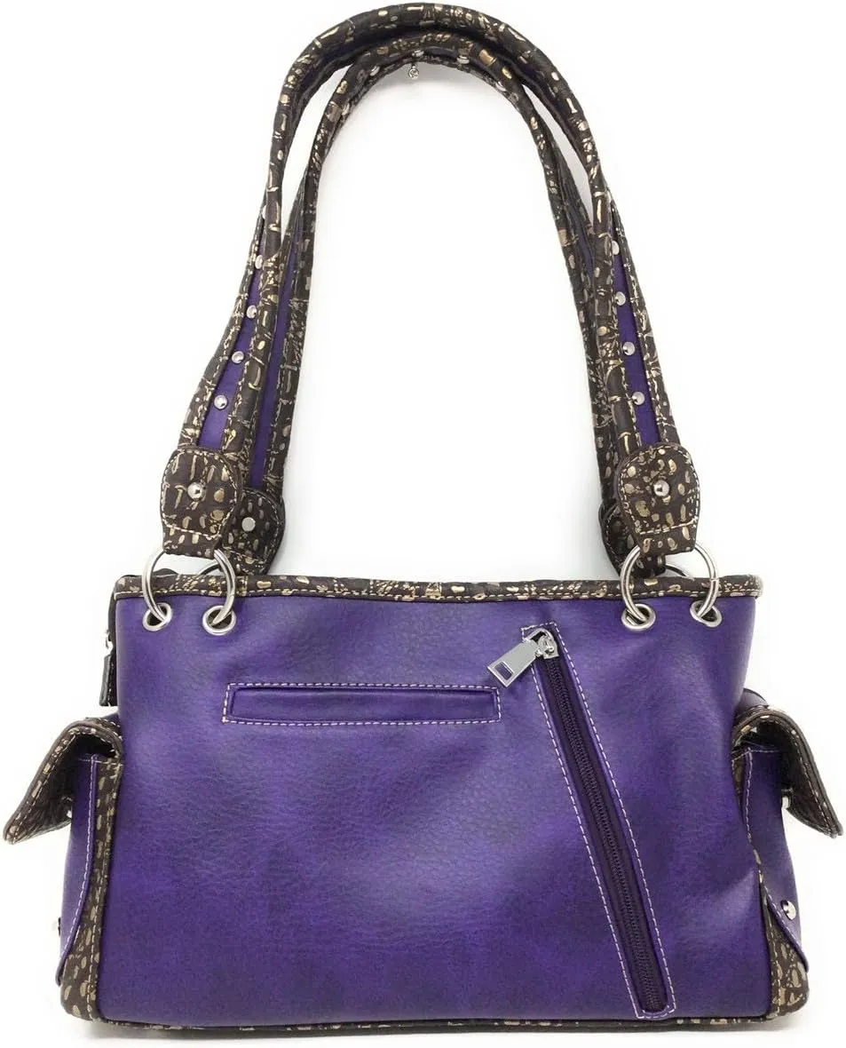 Premium Rhinestone Western Women's Metal Skull Handbag Purse Matching Wallet in 3 colors.