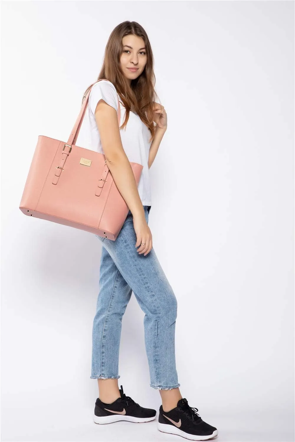 Professional Laptop Purse Tote Bag with Padded Compartment Fits Up to 15.6 Inch Computer, N°1-Pink