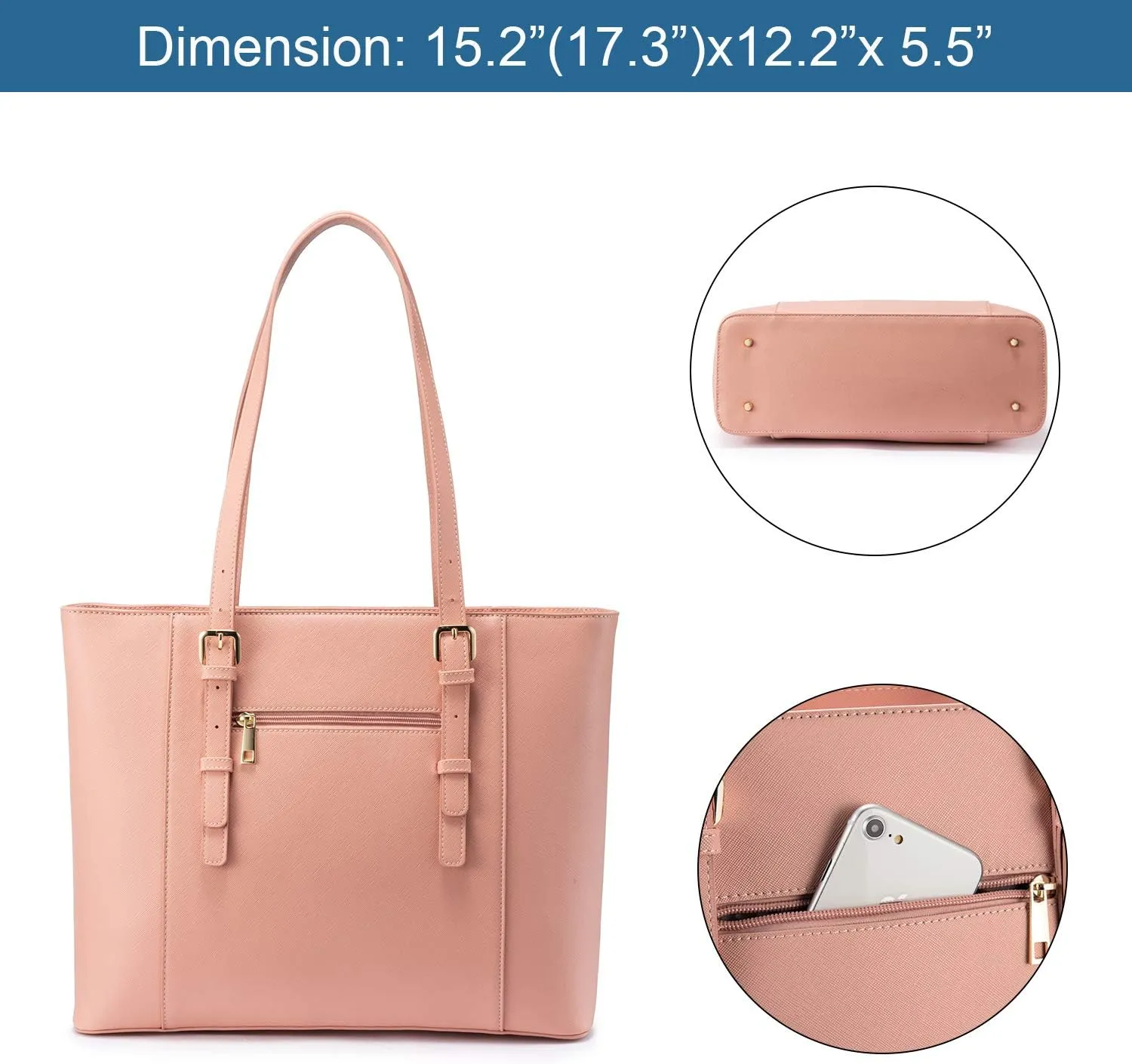 Professional Laptop Purse Tote Bag with Padded Compartment Fits Up to 15.6 Inch Computer, N°1-Pink