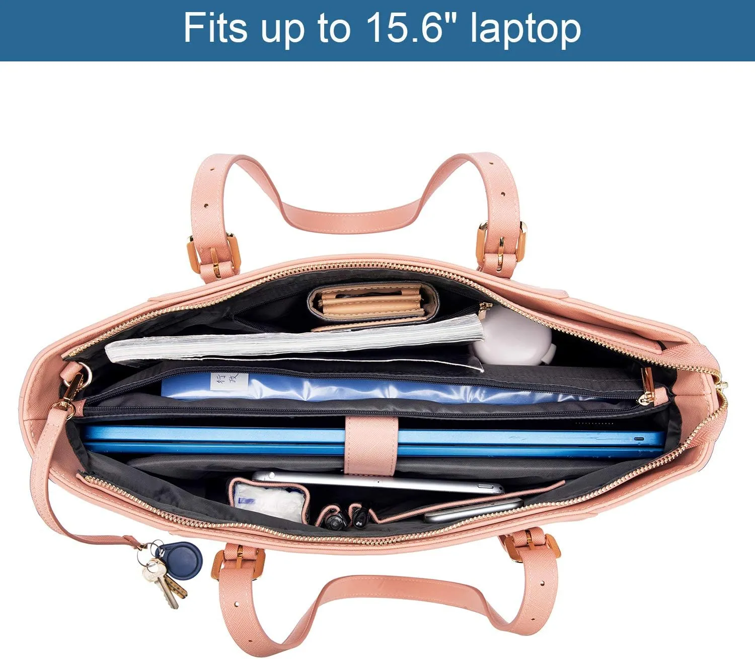 Professional Laptop Purse Tote Bag with Padded Compartment Fits Up to 15.6 Inch Computer, N°1-Pink