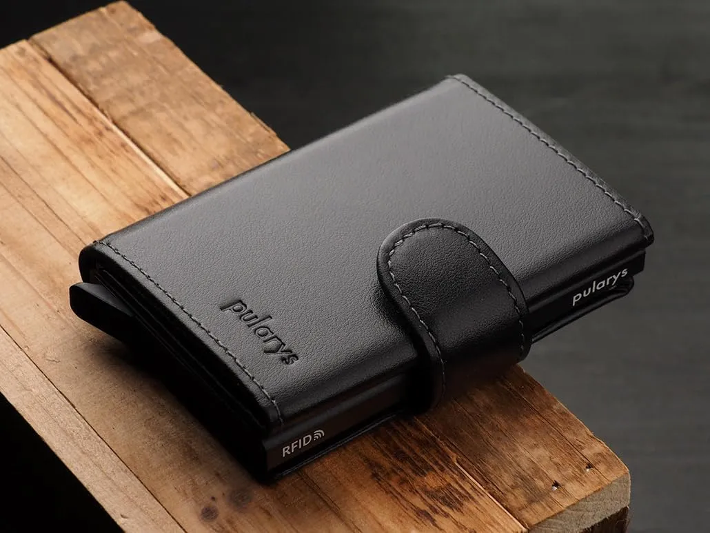 pularys Mini Wallet SOHO - Credit Card Holder Made of Italian Leather - RFID blocking - Space for Cash and Coins - Up to 9 Cards - For Men and Women - Fashionable Colors