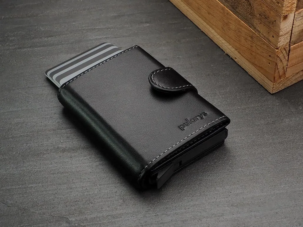 pularys Mini Wallet SOHO - Credit Card Holder Made of Italian Leather - RFID blocking - Space for Cash and Coins - Up to 9 Cards - For Men and Women - Fashionable Colors