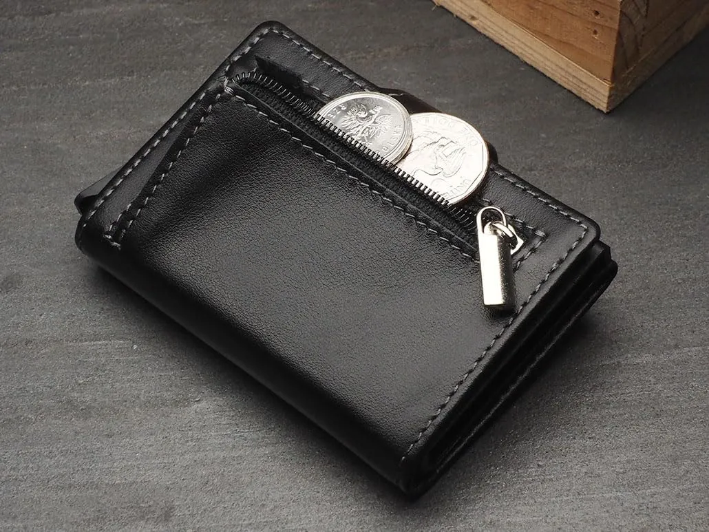 pularys Mini Wallet SOHO - Credit Card Holder Made of Italian Leather - RFID blocking - Space for Cash and Coins - Up to 9 Cards - For Men and Women - Fashionable Colors