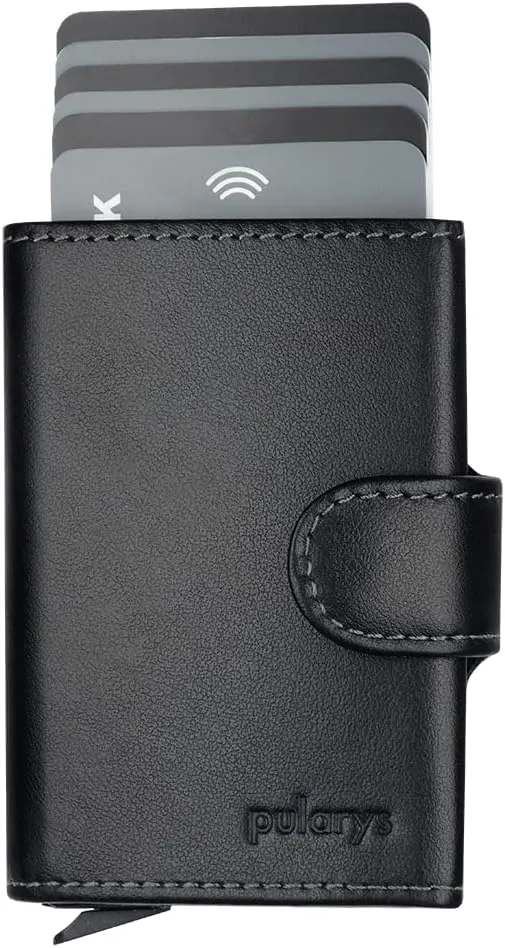 pularys Mini Wallet SOHO - Credit Card Holder Made of Italian Leather - RFID blocking - Space for Cash and Coins - Up to 9 Cards - For Men and Women - Fashionable Colors