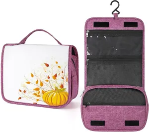 Pumpkin Print,Toiletry Bag for Women,Fruit with Stalks and Leaves Thanksgiving,Water-resistant Hanging Bathroom Travel Makeup Organizer,Cosmetic Case Traveling,Yellow Orange Green