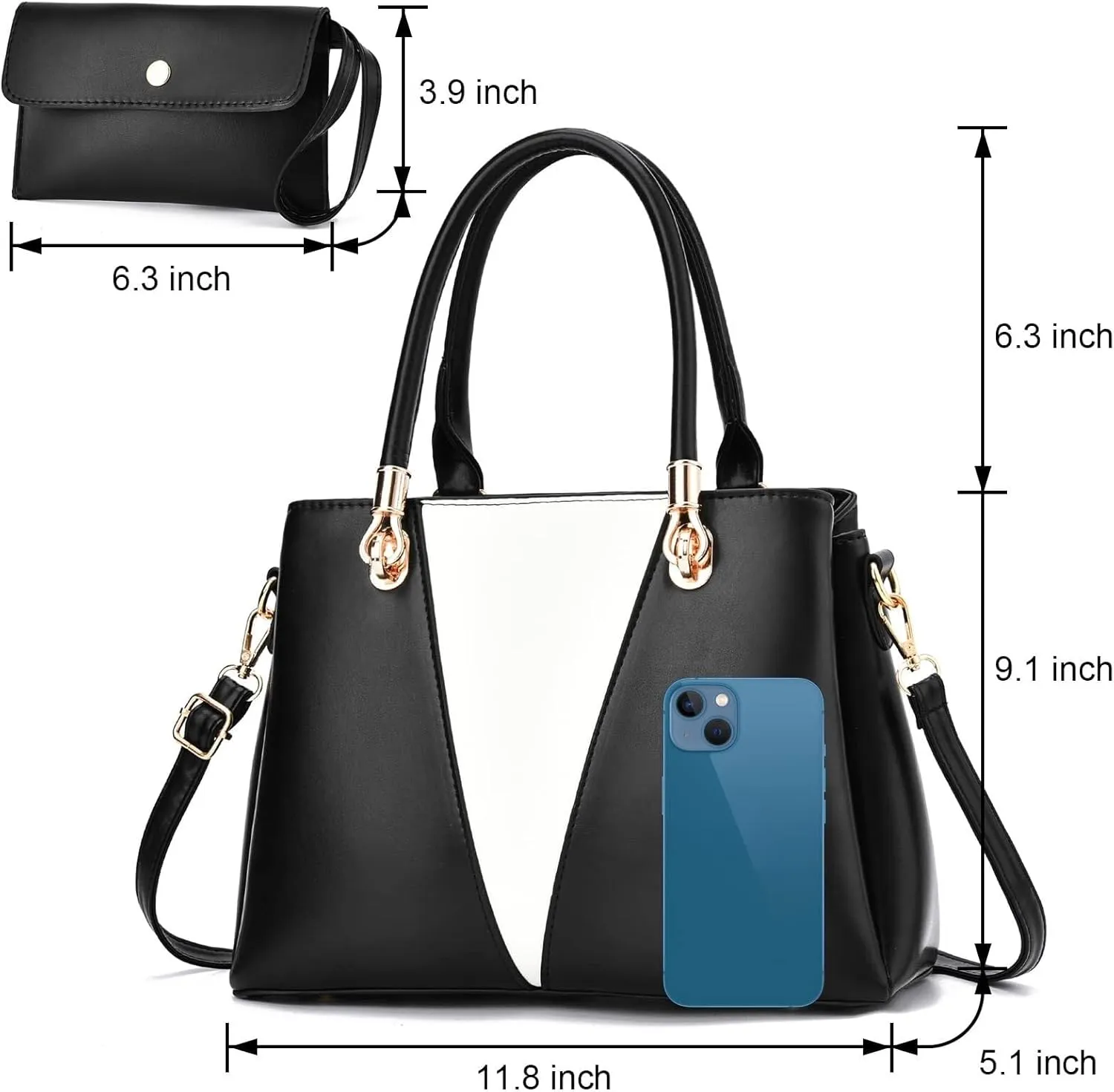 Purse Top Handle Bags Contrast Stitching Leather Satchel Purse Set 2pcs Totes Shoulder for Ladies Womens Handbags