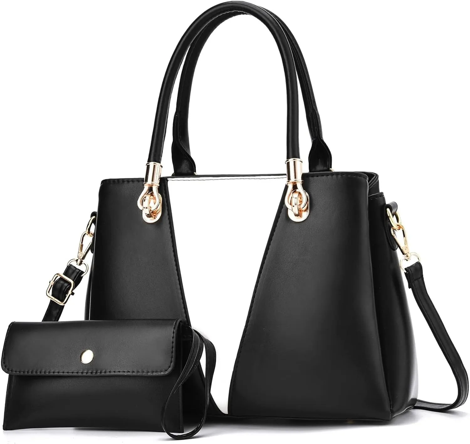Purse Top Handle Bags Contrast Stitching Leather Satchel Purse Set 2pcs Totes Shoulder for Ladies Womens Handbags