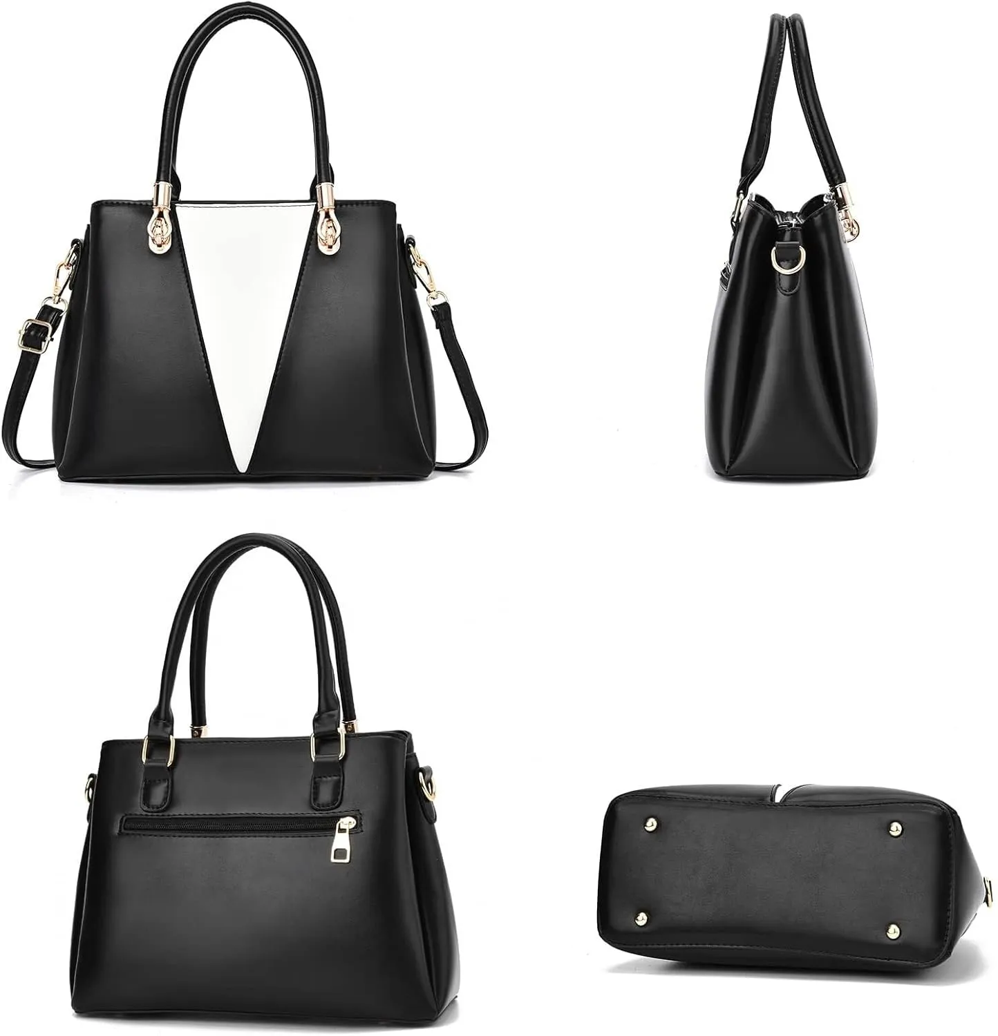 Purse Top Handle Bags Contrast Stitching Leather Satchel Purse Set 2pcs Totes Shoulder for Ladies Womens Handbags