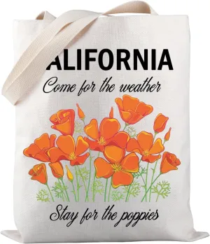 PWHAOO California Poppy Tote Bag California Canvas Tote Bag California State Tote Bag American Poppy Gift