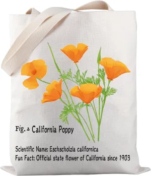 PWHAOO California Poppy Tote Bag - Canvas State Gift for Flower and Plant Lovers