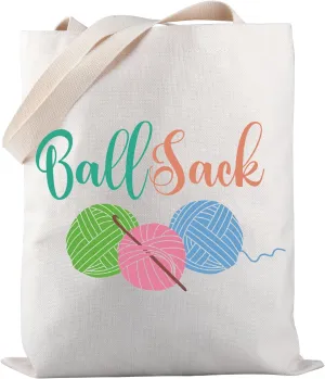 PWHAOO Knitting Project Bag - My Ball Sack Humor Gift - Yarn Tote for Mother's Day (Ball Sack Tote B)