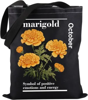 PWHAOO October Marigold Tote Bag October Marigold Flower Symbol Of Positive Emotions And Energy Tote Bag Marigold Lover Gift