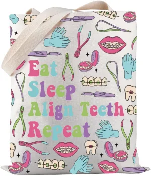 PWHAOO Orthodontist Dental Tote Bag Eat Sleep Align Teeth Repeat Tote Bag Dental Hygienist Tote Bag Orthodontist Gift