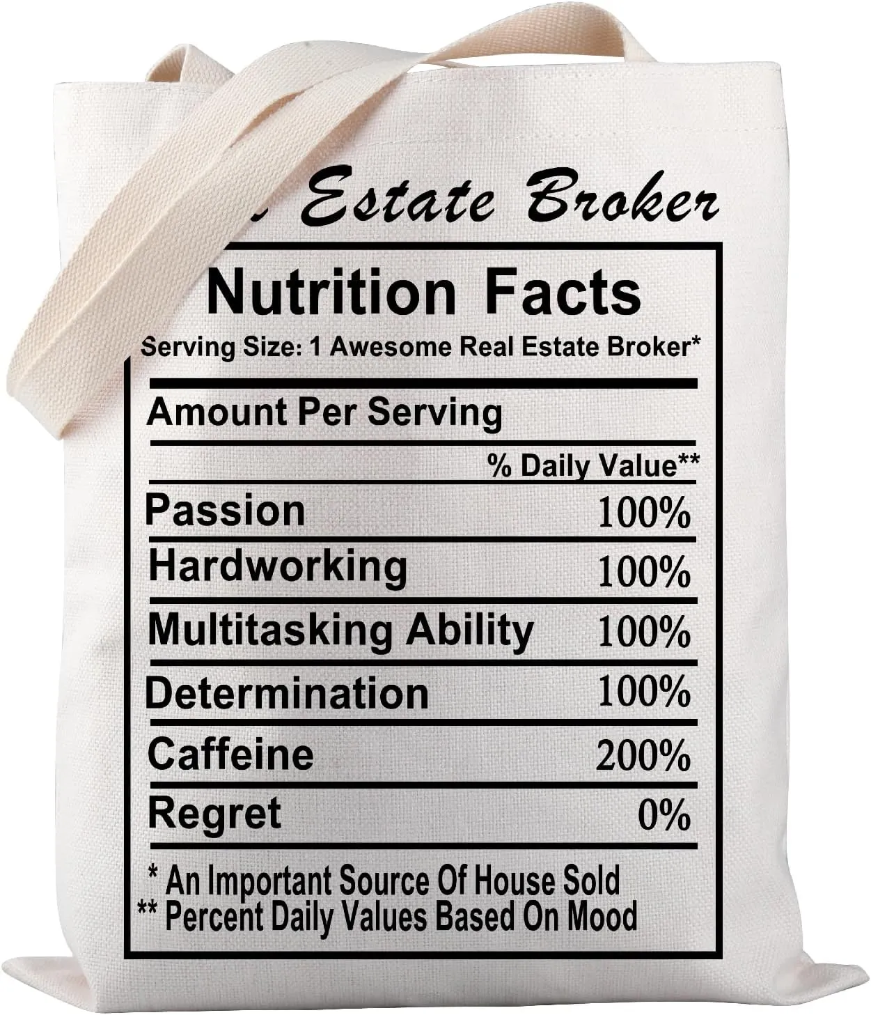 PWHAOO Real Estate Broker Tote Bag Realtor Nutrition Facts Tote Bag Realtor Merchandise Real Estate Agent Gift