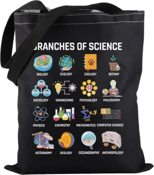 PWHAOO Science Teacher Tote Bag Branches of Science Tote Bag Science Lover Gift Scientist Gift