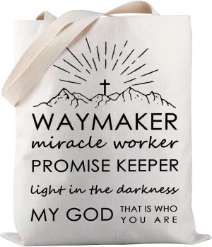 PWHAOO Waymaker Tote Bag Miracle Worker Promise Keeper Tote Bag Christian Tote Bag Waymaker Christian Song Lyrics Gift