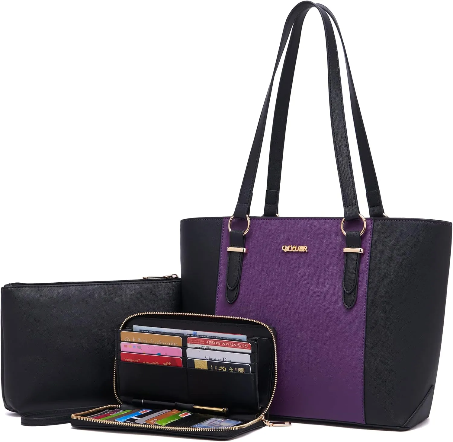 Qiyuer Women Purses Handbags Wallet Sets Shoulder Bags Top Handle Satchel Tote Purse Work Bag Set With Matching Wallet 3pcs