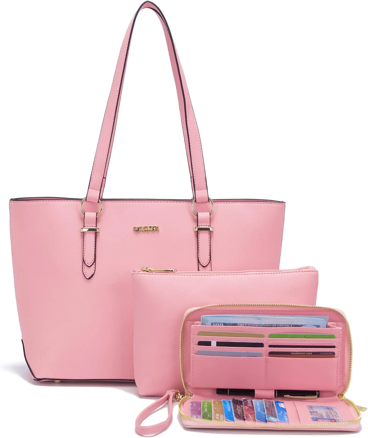 Qiyuer Women Purses Handbags Wallet Sets Shoulder Bags Top Handle Satchel Tote Purse Work Bag Set With Matching Wallet 3pcs