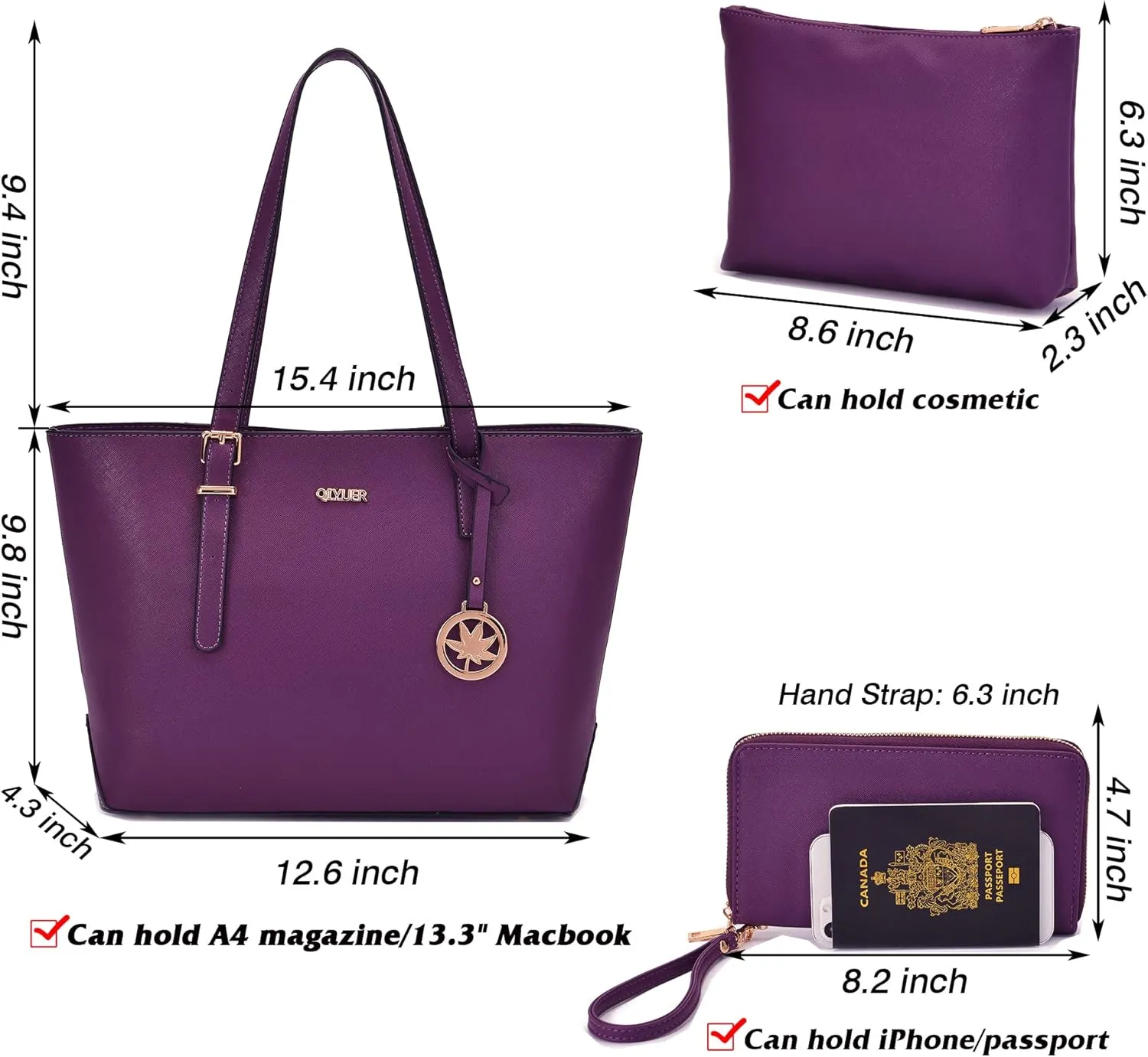 Qiyuer Women Purses Handbags Wallet Sets Shoulder Bags Top Handle Satchel Tote Purse Work Bag Set With Matching Wallet 3pcs