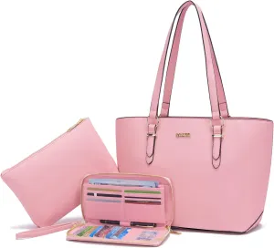 Qiyuer Women Purses Handbags Wallet Sets Shoulder Bags Top Handle Satchel Tote Purse Work Bag Set With Matching Wallet 3pcs