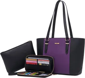 Qiyuer Women Purses Handbags Wallet Sets Shoulder Bags Top Handle Satchel Tote Purse Work Bag Set With Matching Wallet 3pcs