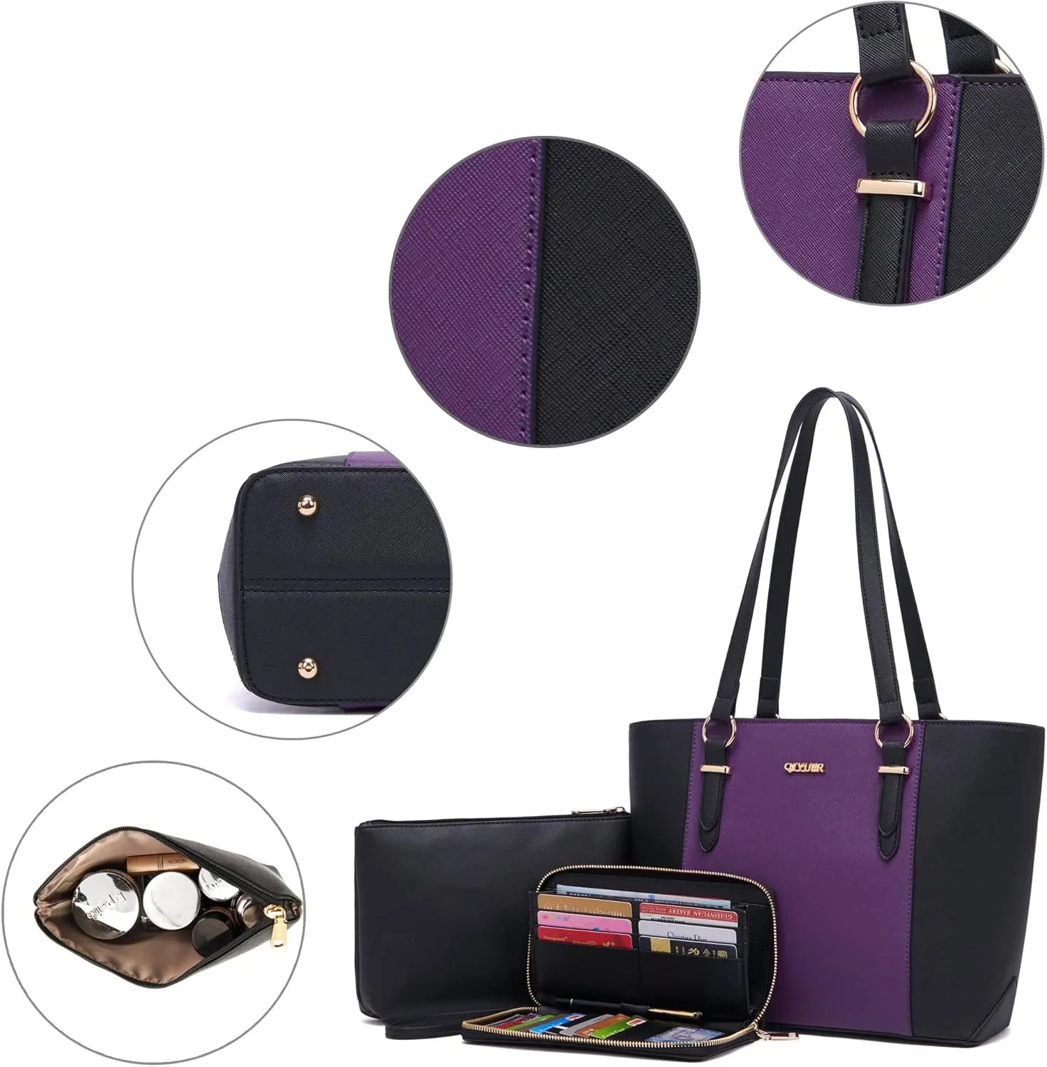 Qiyuer Women Purses Handbags Wallet Sets Shoulder Bags Top Handle Satchel Tote Purse Work Bag Set With Matching Wallet 3pcs