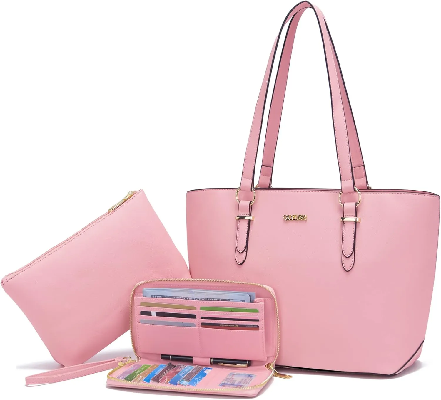 Qiyuer Women Purses Handbags Wallet Sets Shoulder Bags Top Handle Satchel Tote Purse Work Bag Set With Matching Wallet 3pcs