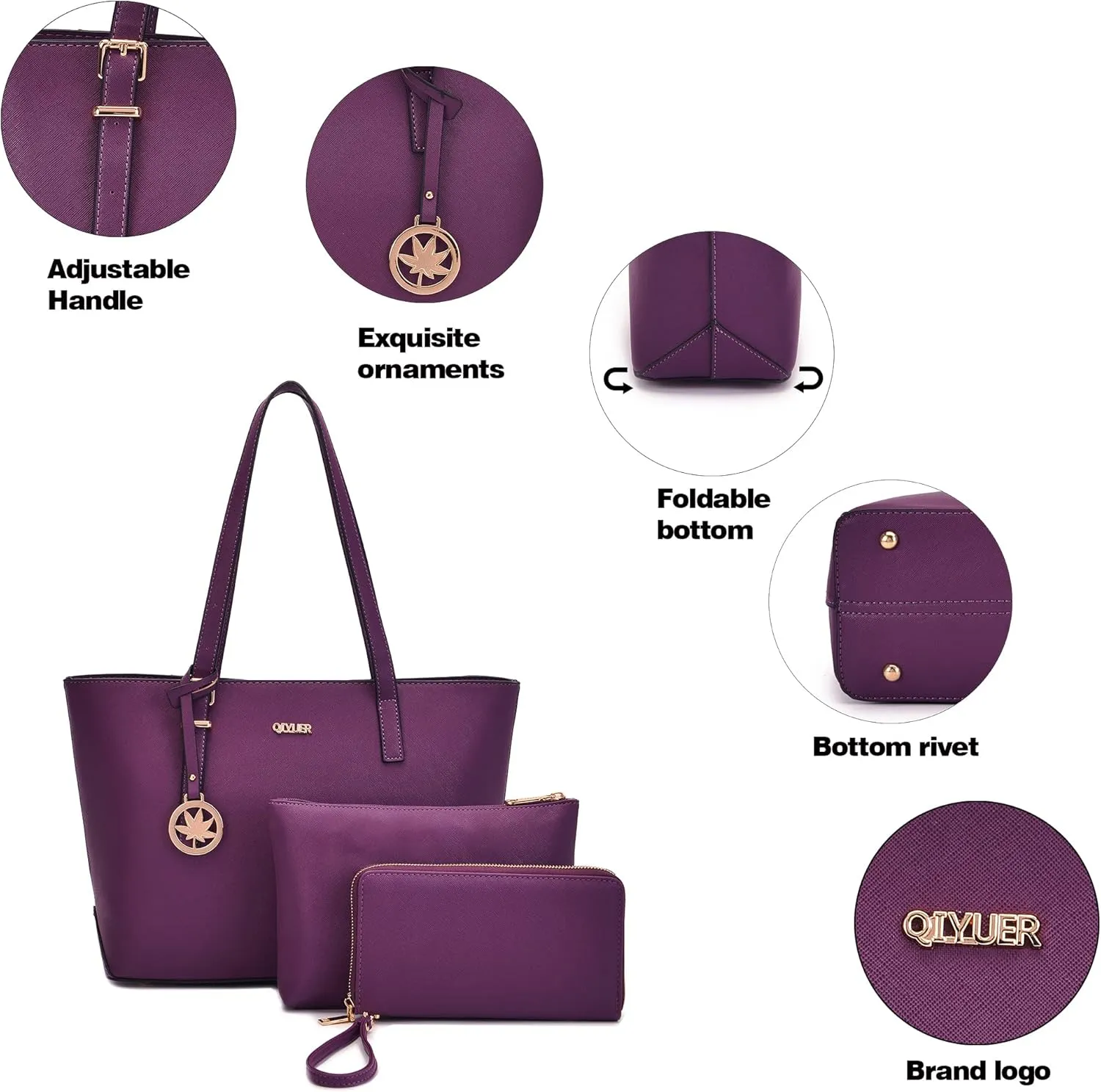 Qiyuer Women Purses Handbags Wallet Sets Shoulder Bags Top Handle Satchel Tote Purse Work Bag Set With Matching Wallet 3pcs