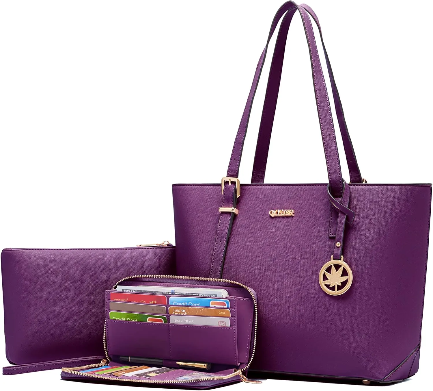 Qiyuer Women Purses Handbags Wallet Sets Shoulder Bags Top Handle Satchel Tote Purse Work Bag Set With Matching Wallet 3pcs