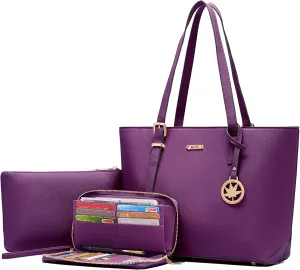 Qiyuer Women Purses Handbags Wallet Sets Shoulder Bags Top Handle Satchel Tote Purse Work Bag Set With Matching Wallet 3pcs