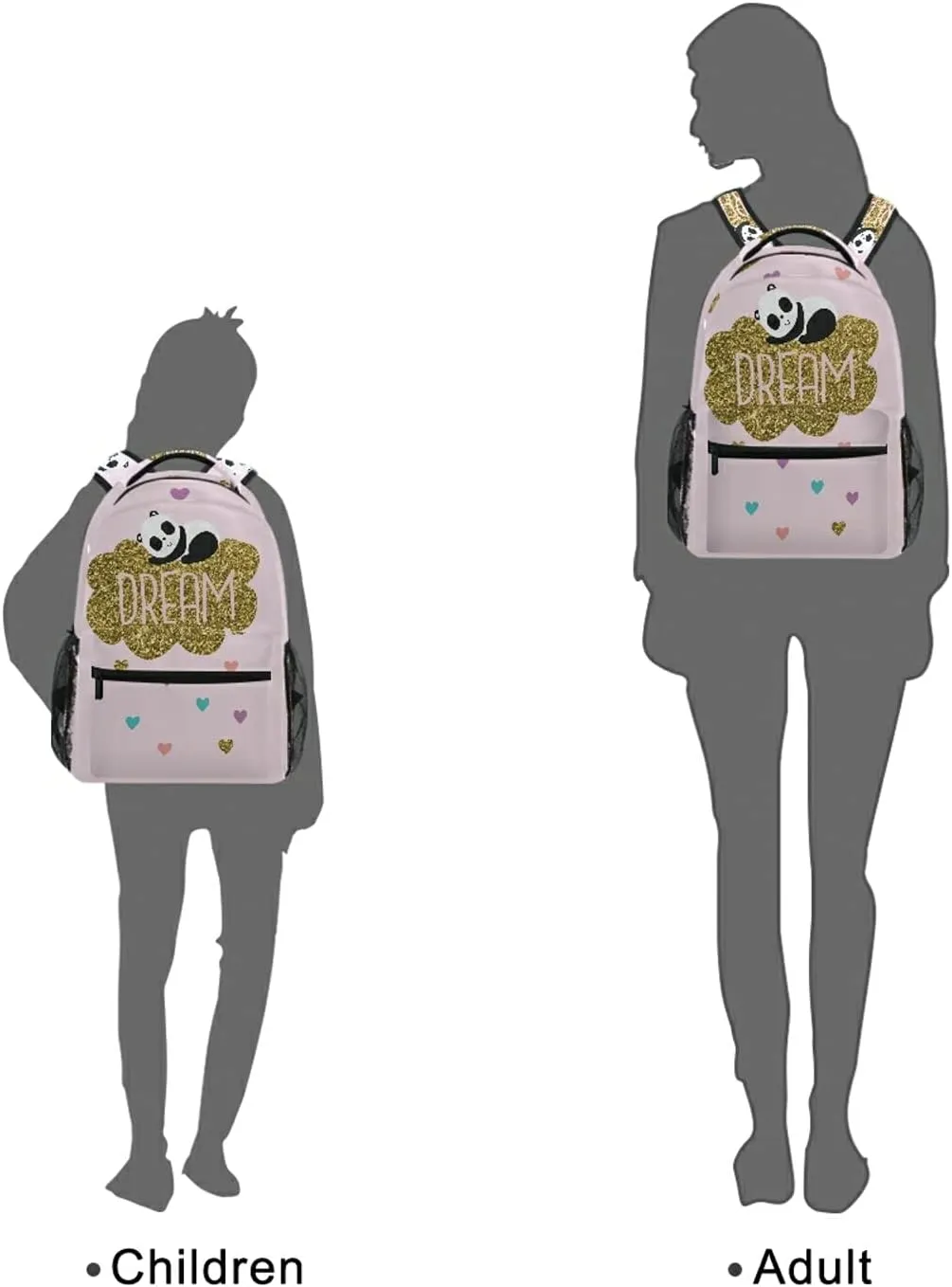 QUGRL Glitter Panda 16" School Bookbag Cool Elementary Schoolbag College Daypack Dream Pink Backpack Travel Sports