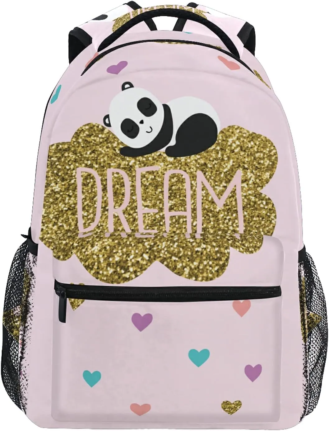 QUGRL Glitter Panda 16" School Bookbag Cool Elementary Schoolbag College Daypack Dream Pink Backpack Travel Sports