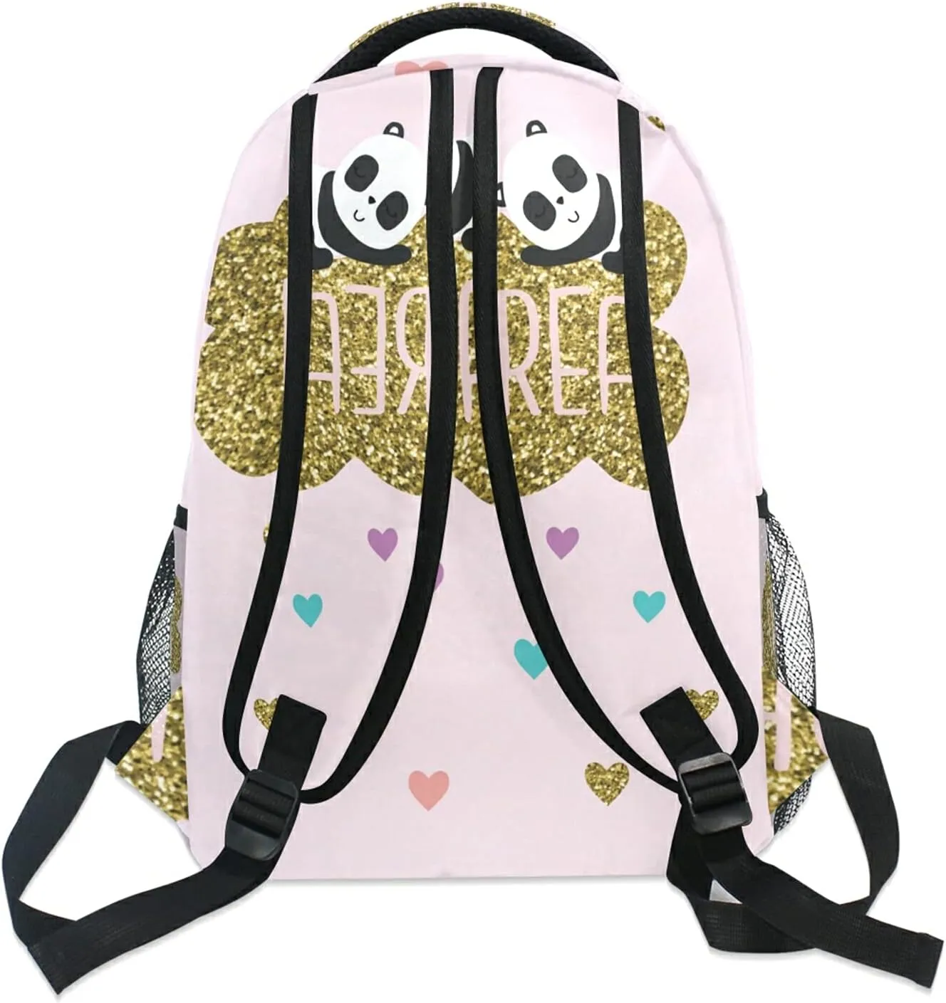 QUGRL Glitter Panda 16" School Bookbag Cool Elementary Schoolbag College Daypack Dream Pink Backpack Travel Sports
