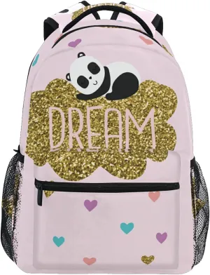 QUGRL Glitter Panda 16" School Bookbag Cool Elementary Schoolbag College Daypack Dream Pink Backpack Travel Sports