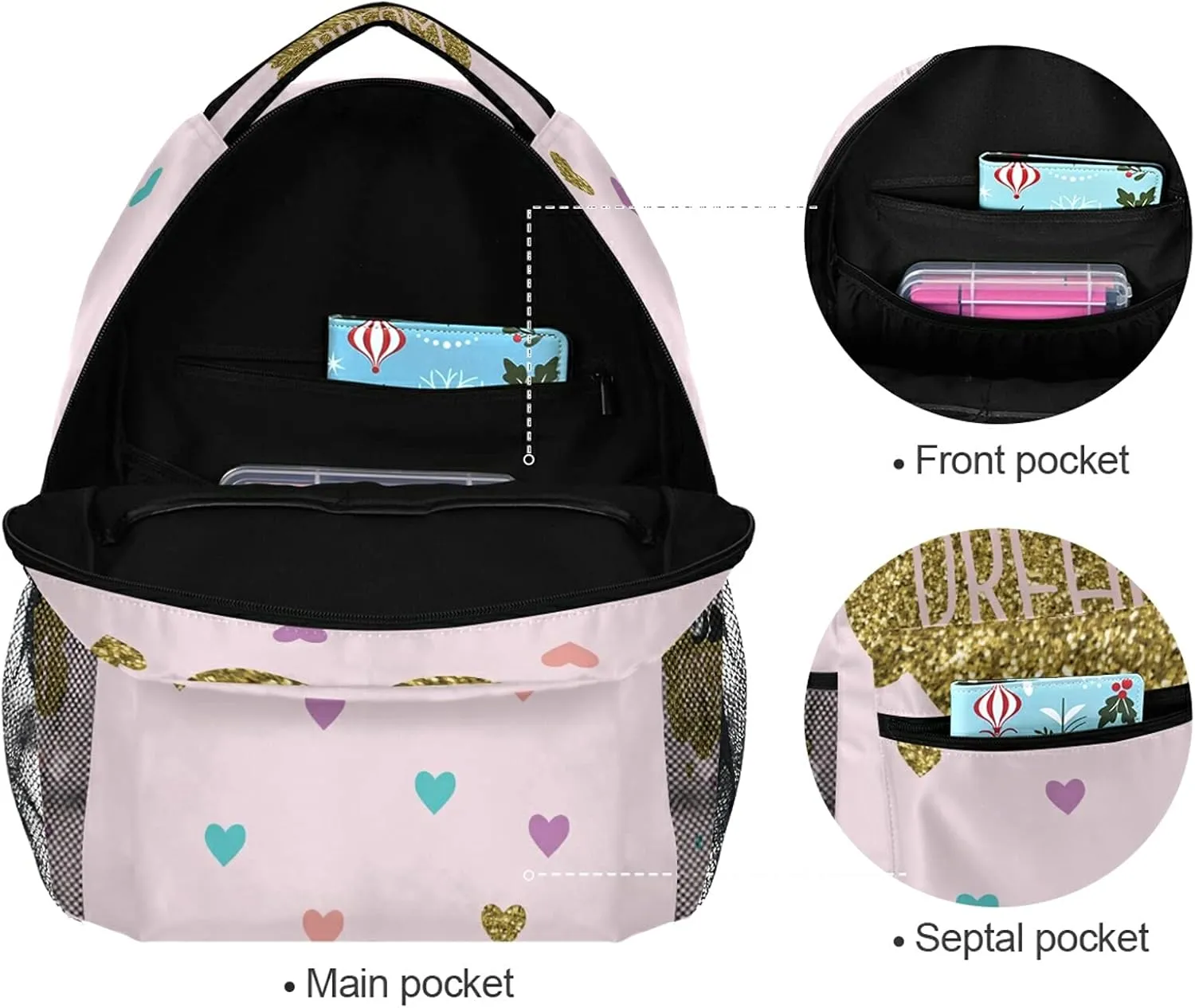 QUGRL Glitter Panda 16" School Bookbag Cool Elementary Schoolbag College Daypack Dream Pink Backpack Travel Sports