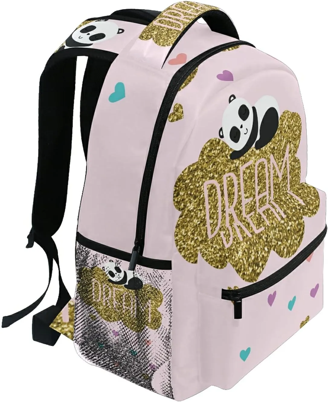 QUGRL Glitter Panda 16" School Bookbag Cool Elementary Schoolbag College Daypack Dream Pink Backpack Travel Sports