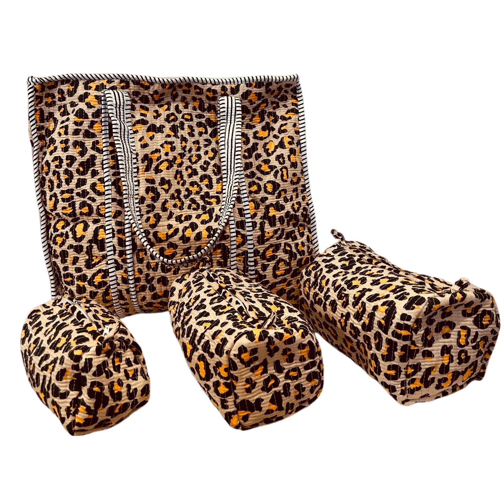 Quilted Tote Bag with Zipper and Quilted 3 piece toilery set- Animal Print
