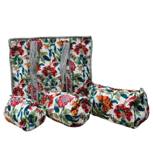 Quilted Tote Bag with Zipper and Quilted 3 piece toilery set