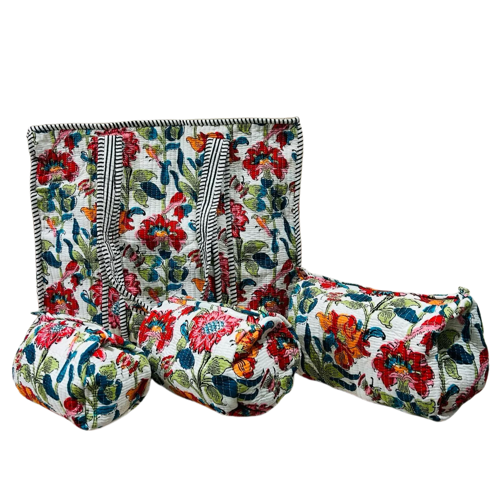 Quilted Tote Bag with Zipper and Quilted 3 piece toilery set