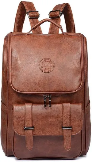 QWARVEL Vegan Faux Leather Laptop Backpack for Men Women, Fashion Laptop Bag, Travel Waterproof Backpack, Brown