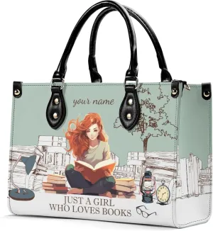 QZKUlYl Just A Girl Who Loves Books - Personalized Leather BagPU handbag, holiday gift, personalized gift (black) (S/M/L)