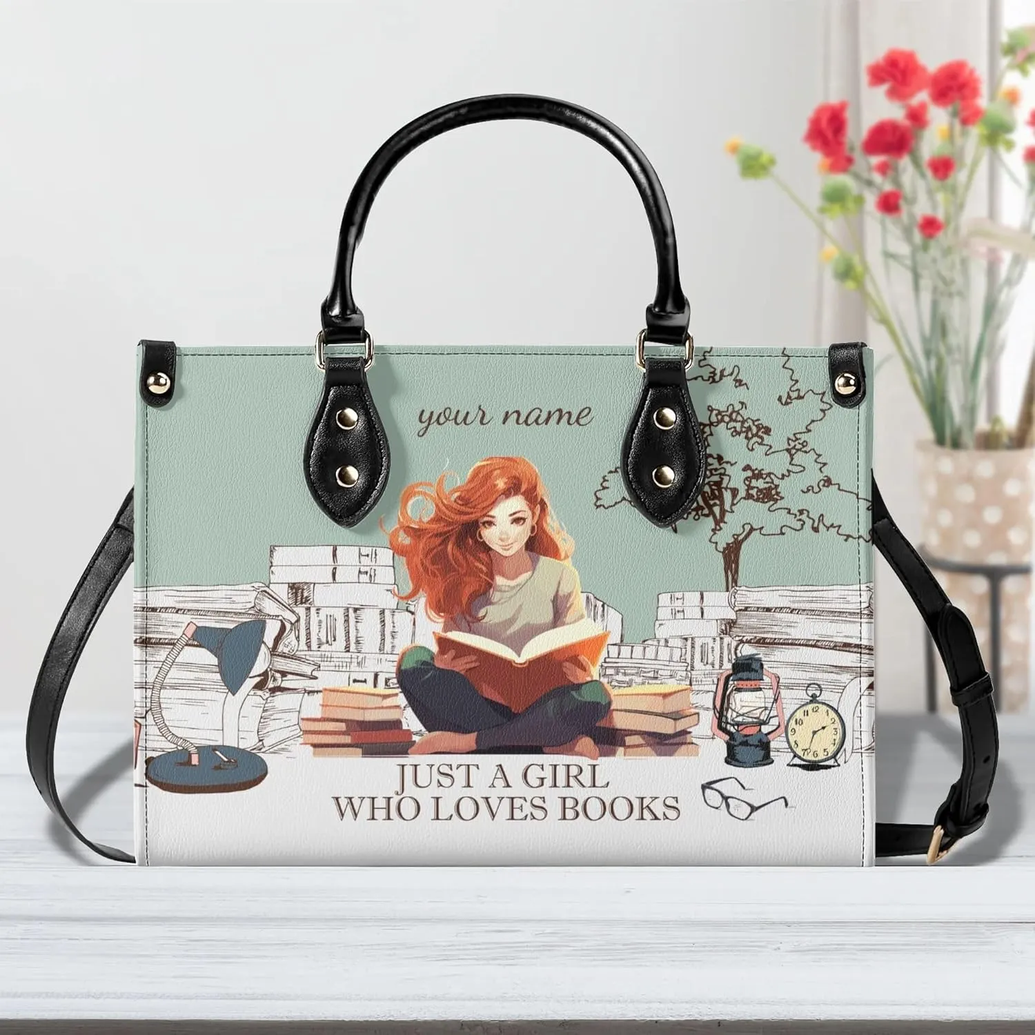 QZKUlYl Just A Girl Who Loves Books - Personalized Leather BagPU handbag, holiday gift, personalized gift (black) (S/M/L)