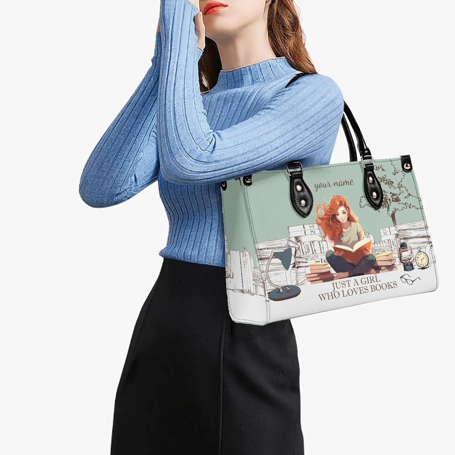 QZKUlYl Just A Girl Who Loves Books - Personalized Leather BagPU handbag, holiday gift, personalized gift (black) (S/M/L)