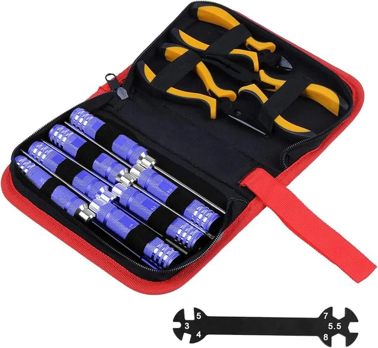 RC Car Tools Kits - 11PCS Hex, Phillips, Flat，Nut Drivers, Pliers, Wrench, Repair Tools Screwdriver BOX Set for RC Model Helicopter Boat Cars