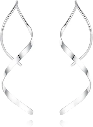 Real 925 Sterling Silver Spiral Threader Earrings Hypoallergenic Handmade Hoop Earrings, 18K Gold Twist Trendy Simple Earrings Unique Jewelry for Women, Minimalist Daily Wear to Boho Party