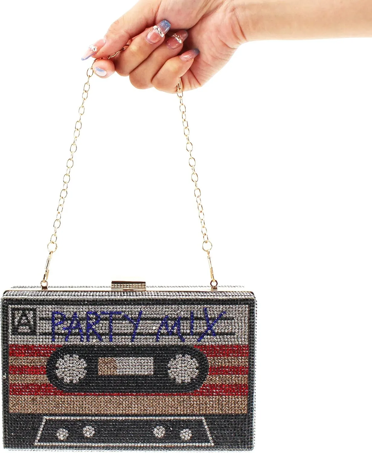 Reberomantic Women Retro Radio Shape Crossbody Bag PU Leather Metal Vintage Evening Clutch Purses