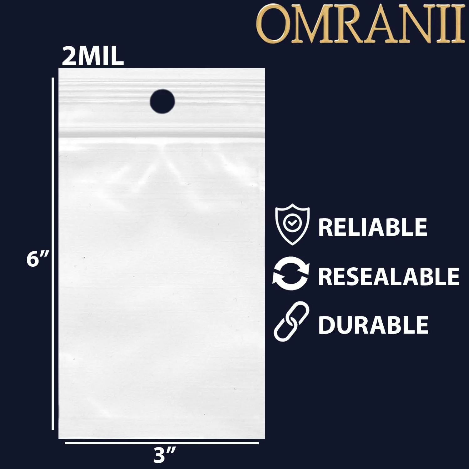 Reclosable Hang Hole Zip Poly Bags, 2Mil 3" X 6" & 1000 Bags | LDPE Material, Clear Plastic with Resealable Lock Seal Zipper | Resealable Zip Top Lock For Travel, Storage, Packaging & Shipping