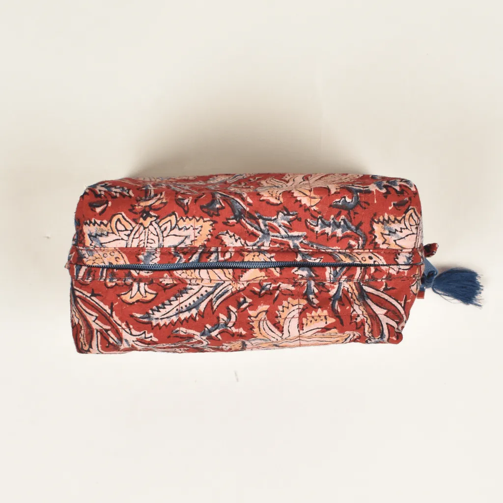 Red kalamkari travel cosmetic bag