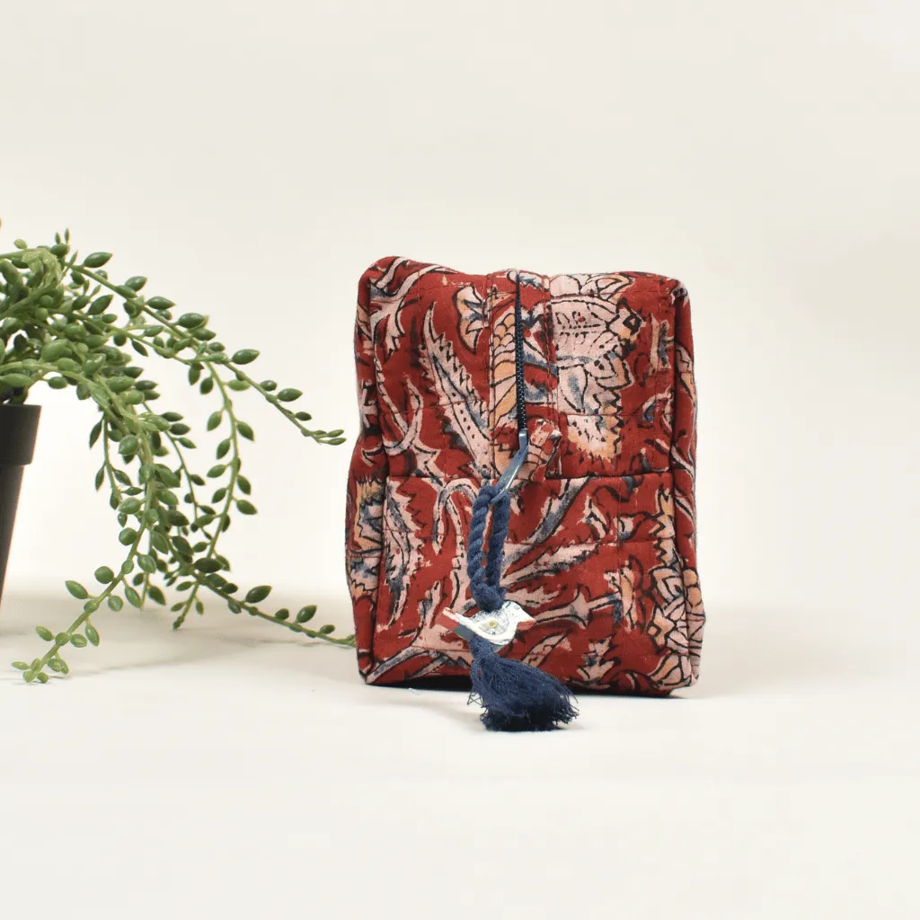 Red kalamkari travel cosmetic bag